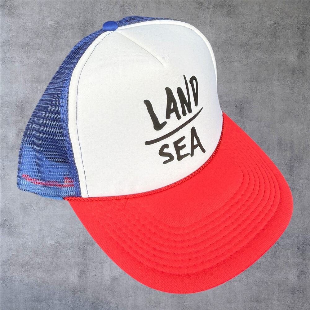 Depactus Land Sea Foam Trucker Hat Snapback Red White Blue Beach Surf Mens Cap